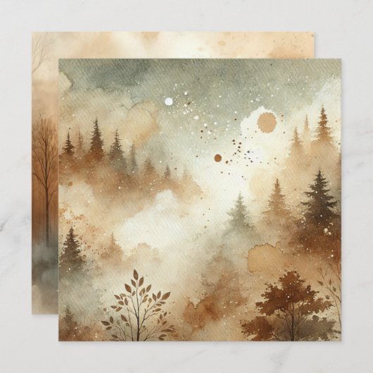 Afdrukbare Autumnal Waterverf Forest Scrapbook Kaart (Voorkant / Achterkant)