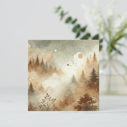 Afdrukbare Autumnal Waterverf Forest Scrapbook Kaart (Staand voorkant)