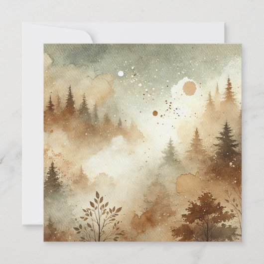 Afdrukbare Autumnal Waterverf Forest Scrapbook Kaart (Voorkant)