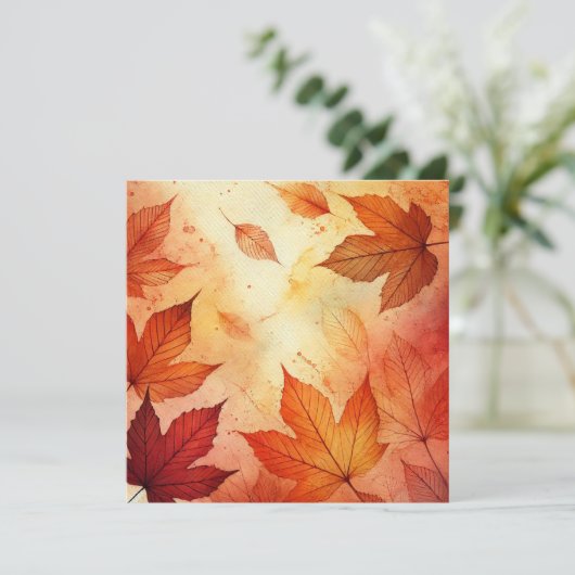 Afdrukbare Autumnal Waterverf Leaves Scrapbook Kaart (Staand voorkant)