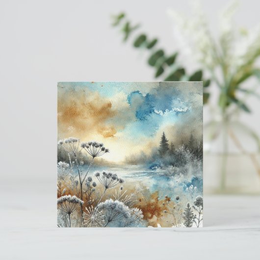 Afdrukbare Autumnal Waterverf Morning Scrapbook Kaart (Staand voorkant)