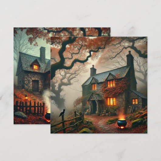 Afdrukbare Autumnal Whimsigoth Cottage Scrapbook Kaart (Voorkant / Achterkant)