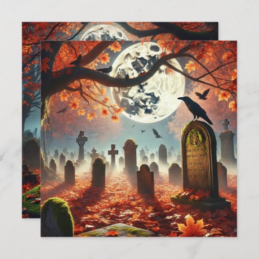 Afdrukbare Autumnal Whimsigoth Graveyard Scrapbook Kaart (Voorkant / Achterkant)