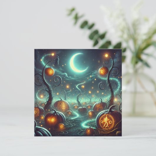 Afdrukbare Autumnal Whimsigoth Pumpkins Scrapbook Kaart (Staand voorkant)