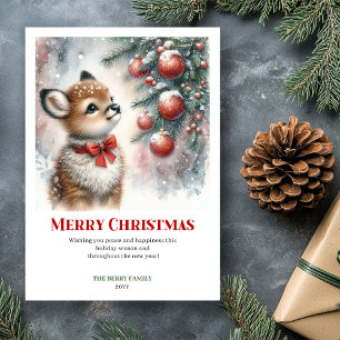 Afdrukbare babyree Kerstscène Aquarel Feestdagenkaart