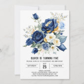 Afdrukbare blauwe bloemen verjaardag kaart (Voorkant)