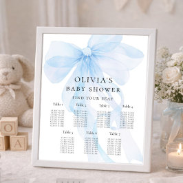 Afdrukbare Blauwe Strik Baby Shower Zitplaats Graf Poster