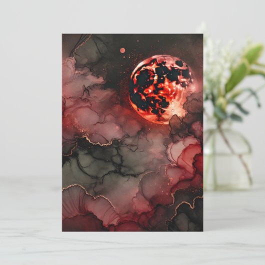 Afdrukbare Bloed Maan Glow Alcohol Ink Scrapbook Kaart (Staand voorkant)