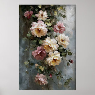 Afdrukbare bloemen muurkunst, antieke lente weide poster