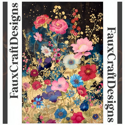 Afdrukbare Bloemen van de Floral Fantasy op Goud Z Poster