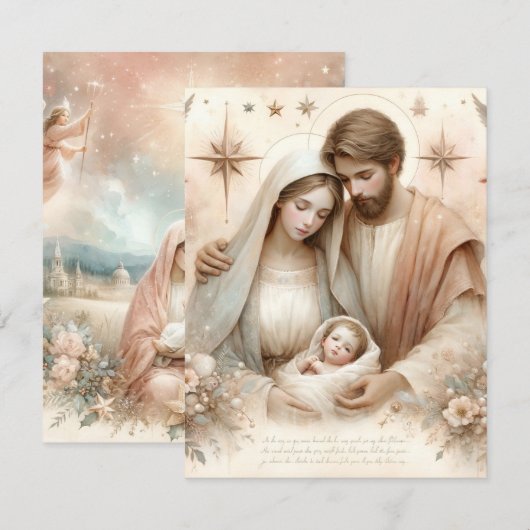 Afdrukbare Bloemen Waterverf Baby Jesus Cardstock Kaart (Voorkant / Achterkant)