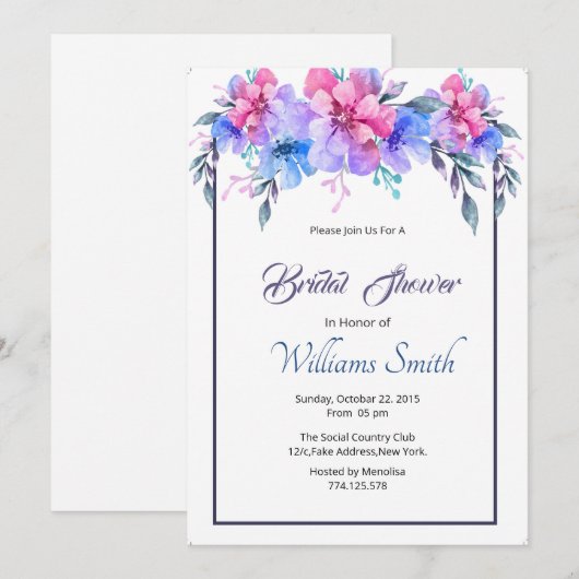 Afdrukbare bloemrijke bruiloftsdouche kaart (Voorkant / Achterkant)