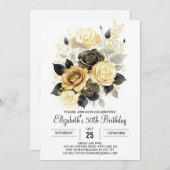 Afdrukbare Bloom Goud en Zwart 50ste verjaardag Kaart (Voorkant / Achterkant)