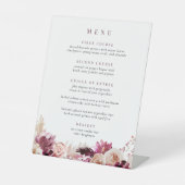 Afdrukbare Blush en Bourgogne Bloemen Menu Reclamebord Met Voetstuk (Voorkant)