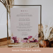 Afdrukbare Blush en Bourgogne Bloemen Menu Sign Poster
