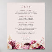 Afdrukbare Blush en Bourgogne Bloemen Menu Sign Poster (Voorkant)