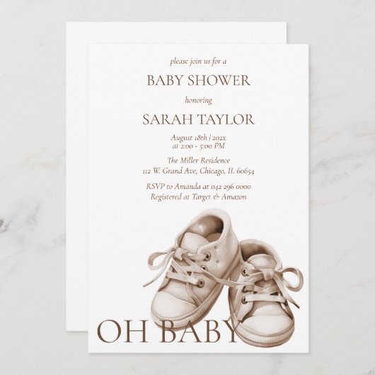 Afdrukbare Boho Booties Baby shower Sjabloon Kaart (Voorkant / Achterkant)
