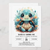 Afdrukbare Boho Happy Turtle Boy Verjaardag Kaart (Voorkant / Achterkant)