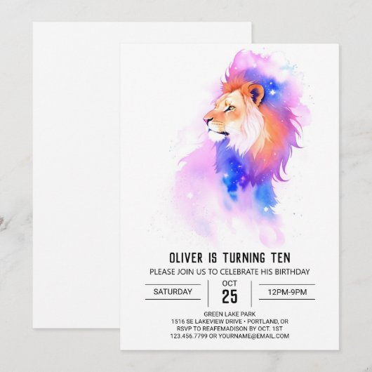 Afdrukbare Boho Lion Verjaardag Kaart (Voorkant / Achterkant)