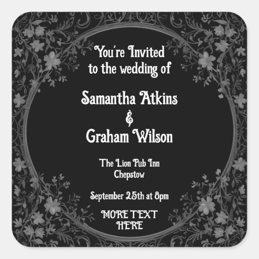 Afdrukbare bruiloft uitnodiging sjabloon vierkante sticker (Voorkant)