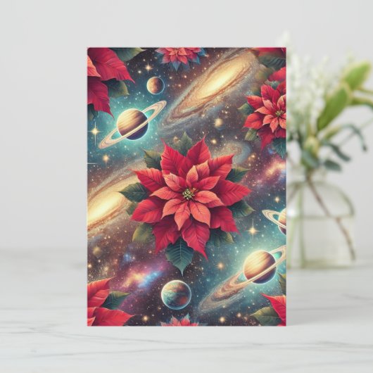 Afdrukbare Celestial Poinsettia Pattern Scrapbook Kaart (Staand voorkant)