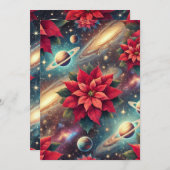 Afdrukbare Celestial Poinsettia Pattern Scrapbook Kaart (Voorkant / Achterkant)