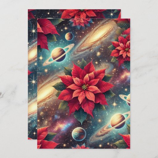 Afdrukbare Celestial Poinsettia Pattern Scrapbook Kaart (Voorkant / Achterkant)