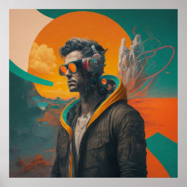 Afdrukbare Cool collage kunst Een man shows omhoog Poster