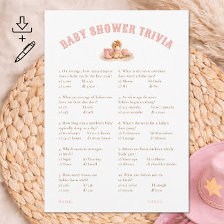 Afdrukbare Cowgirl Baby Shower Trivia Spelkaart Kaart