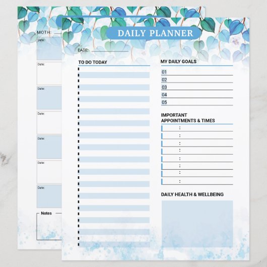 Afdrukbare Dagelijkse Planner Sjabloon (Voorkant / Achterkant)