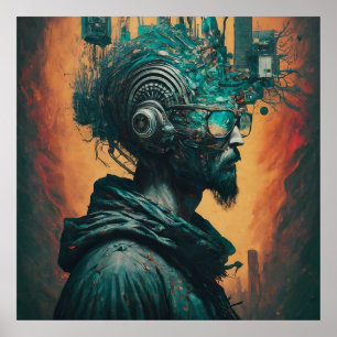Afdrukbare dakloze man in moderne elektronische we poster