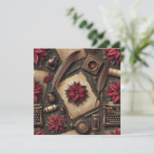 Afdrukbare Dark Academia Poinsettia Desk Scrapbook Kaart (Staand voorkant)