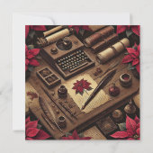 Afdrukbare Dark Academia Poinsettia Desk Scrapbook Kaart (Achterkant)