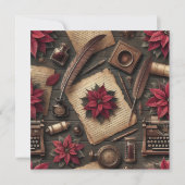 Afdrukbare Dark Academia Poinsettia Desk Scrapbook Kaart (Voorkant)