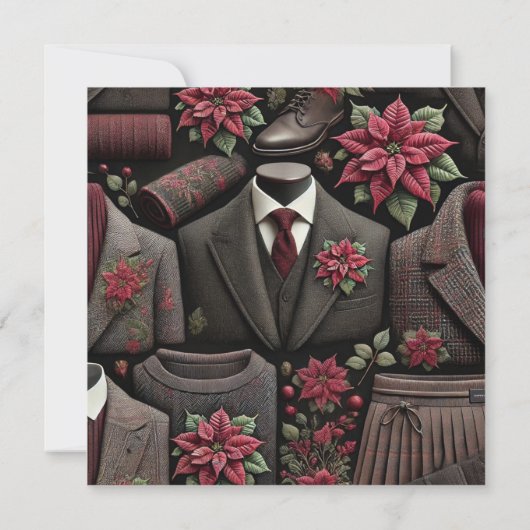 Afdrukbare donkere academische uniformen Poinsetti Kaart (Achterkant)