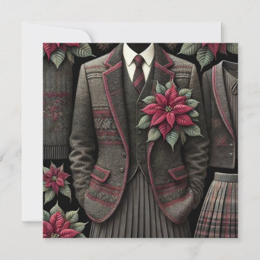 Afdrukbare donkere academische uniformen Poinsetti Kaart (Voorkant)