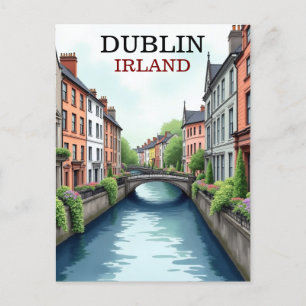 Afdrukbare Dublin Ierland Reis Kunst Vintage Briefkaart