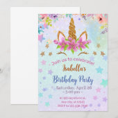 Afdrukbare eenhoorn Verjaardagsuitnodiging Sjabloo Kaart (Voorkant / Achterkant)