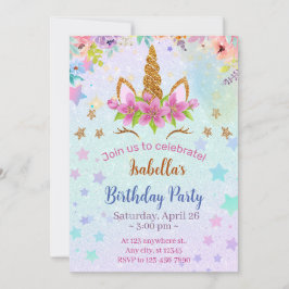 Afdrukbare eenhoorn Verjaardagsuitnodiging Sjabloo Kaart