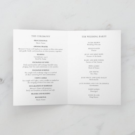 Afdrukbare eenvoudige kerk gevouwen bruiloft progr kaart (Binnen)
