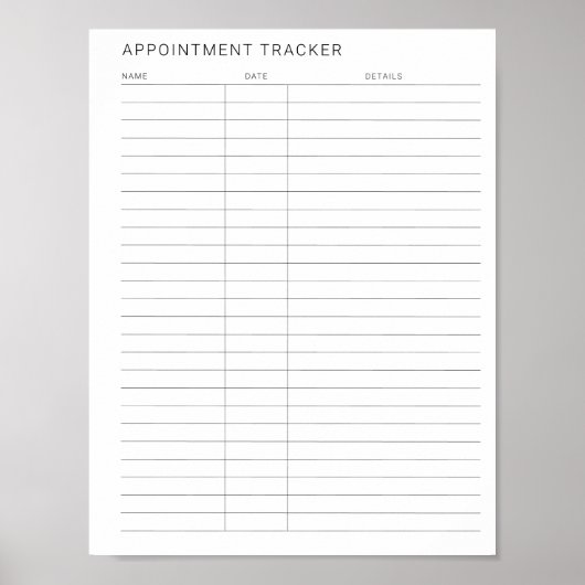 Afdrukbare eenvoudige moderne afspraaktracker poster (Voorkant)