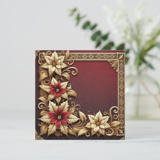 Afdrukbare Elegant Gold Poinsettia Lijst Scrapbook Kaart (Staand voorkant)