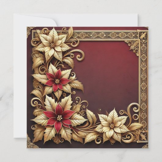 Afdrukbare Elegant Gold Poinsettia Lijst Scrapbook Kaart (Voorkant)