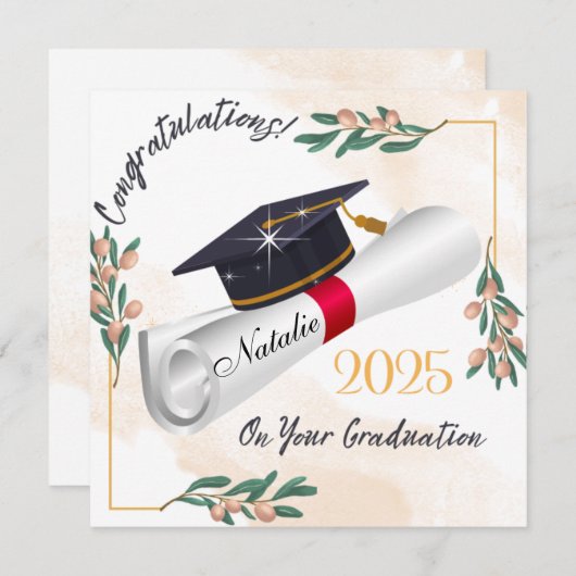 afdrukbare felicitaties afstudeerder kaart, gepers feestdagenkaart (Voorkant / Achterkant)