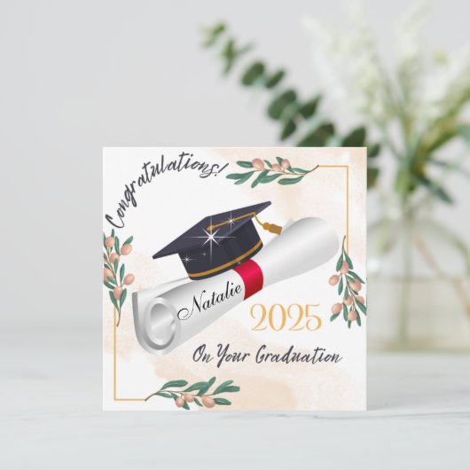 afdrukbare felicitaties afstudeerder kaart, gepers feestdagenkaart (Staand voorkant)