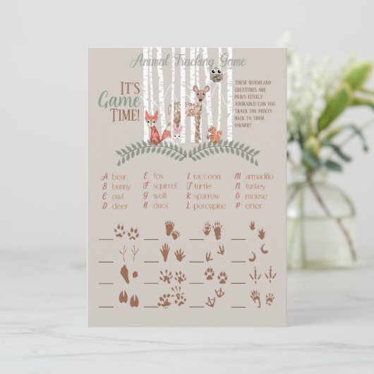 Afdrukbare game! Voor het Baby shower van Woodland Kaart (Staand voorkant)