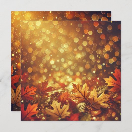 Afdrukbare gouden herfstbladeren Bokeh Scrapbook Kaart (Voorkant / Achterkant)