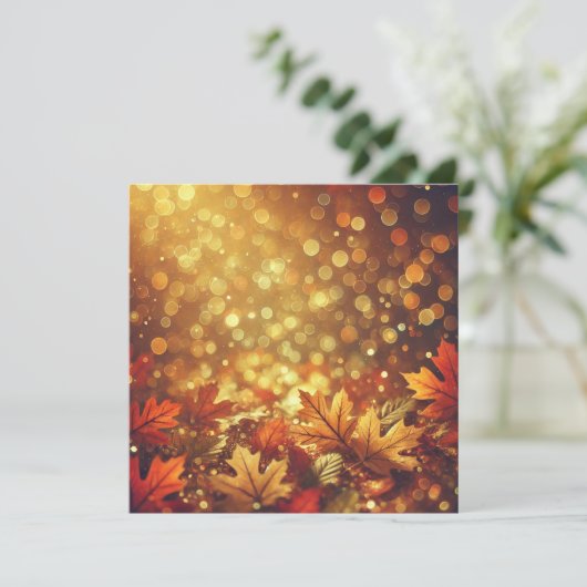 Afdrukbare gouden herfstbladeren Bokeh Scrapbook Kaart (Staand voorkant)