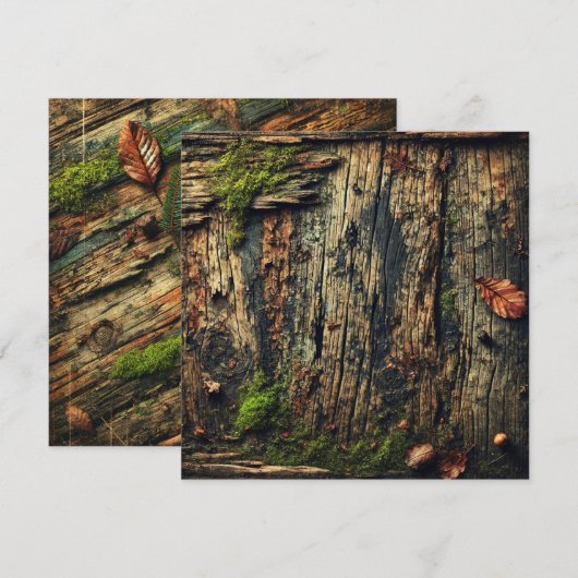 Afdrukbare Grungy Autumnal Mossy Wood Scrapbook Kaart (Voorkant / Achterkant)