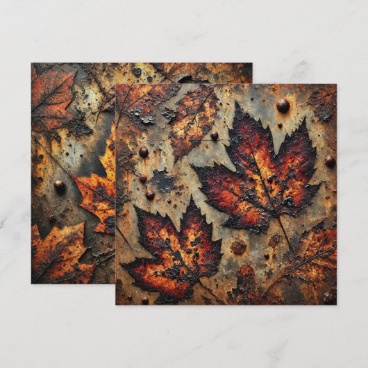 Afdrukbare Grungy Autumnal Rusty Metal Scrapbook Kaart (Voorkant / Achterkant)